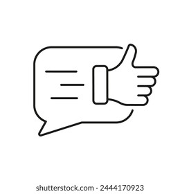 Buen icono de la línea de Comentarios. Pulgar Hacia Arriba Con El Pictograma Lineal De La Burbuja Del Habla. Símbolo de esquema de comunicación positiva. Revisión del Cliente, signo de chat de Encuesta. Trazo editable. Ilustración vectorial aislada.