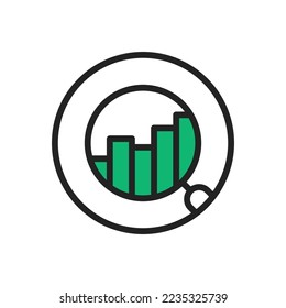 good financial growth with magnifier round icon. outline simple trend paperwork logotype graphic stroke art design element isolated on white. concept of information management or evaluation monitoring