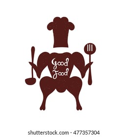 Good food. Hand lettering for restaurants, cafe, menu. chicken, skimmer and spoon.