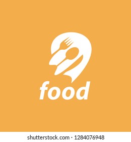 Good Food logo design template. Vector color hand like illustration background. Graphic fork icon symbol for cafe, restaurant, cooking business. Modern linear catering label, emblem, badge in circle
