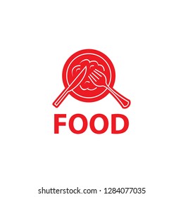 Good Food logo design template. Vector color hand like illustration background. Graphic fork icon symbol for cafe, restaurant, cooking business. Modern linear catering label, emblem, badge in circle