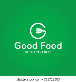 Good Food logo design template. Vector letter G logotype illustration background. Graphic fork icon for cafe, restaurant, cooking business. Modern linear catering label, emblem, badge in circle