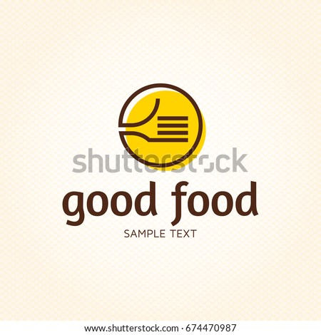 Good Food logo design template. Vector color hand like illustration background. Graphic fork icon symbol for cafe, restaurant, cooking business. Modern linear catering label, emblem, badge in circle