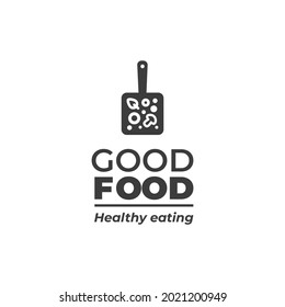 Good food logo template. Square plate with vegetables. Fast food logo idea.