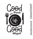 Good food good mood black icon, Black Food logo, taste food