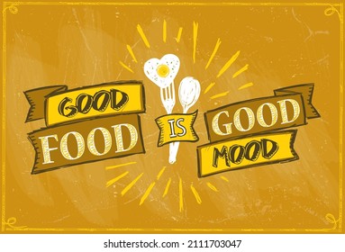 Good food is good mood board mockup, vector hand drawn lettering inspiration card