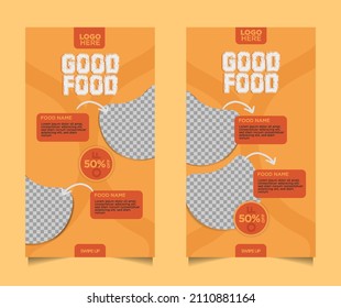 good food for Restaurant. Trendy editable template for social networks stories, vector illustration. Suitable for social media posts and web internet ads.