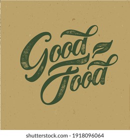 Diseño vectorial de la tipografía alimentaria para centros de salud, tiendas orgánicas y vegetarianas, afiche, logo. Buen texto vector de comida. Letras caligráficas hechas a mano. Ilustración vectorial.