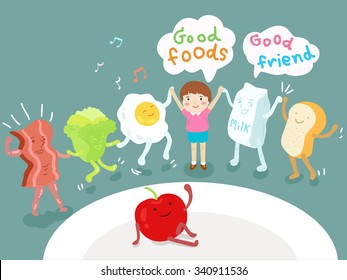 good foods and good friends vector illustration