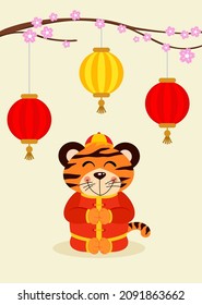 Good fortune chinese tiger happy new year 2022 greeting card
