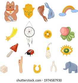Good fortune icons set. Cartoon set of 17 good fortune vector icons for web isolated on white background. Vector illustration