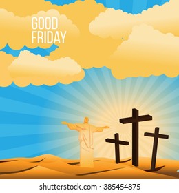 Good Friday background concept  Illustration a Statue of Christ the Redeemer  with arm wide open