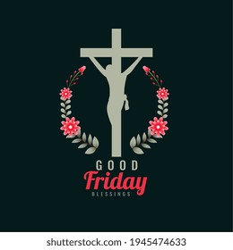 good friday background with cross and flowers