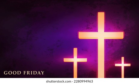 Good Friday background with glowing crucifix. Christian web banner of Holy Friday mourning of Jesus Christ sacrifice.