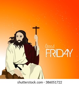 Good Friday background illustration with Jesus holding cross.