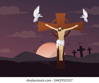 Good Friday background of Jesus and the cross in dark shades