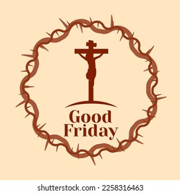 Good friday background template. Crucifixion of Jesus Christ and a crown of thorns. Easter concept design. Christian holy week. vector art illustration.