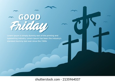 Good friday banner illustration with cross on the hill - Shutterstock ID 2135964037
