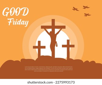 Good friday banner illustration with cross on the hill
