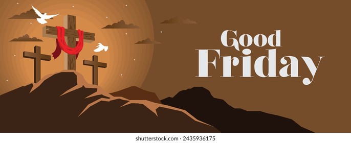 Good Friday banner illustration with cross on the hill