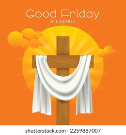 GOOD FRIDAY banner template. Christian Cross with beautiful background