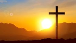 Good Friday. Friday Before Easter. Christian Cross Against The Sunset. EPS10 Vector