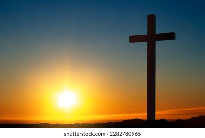 Good Friday. Friday before Easter. Christian cross against the sunset. EPS10 vector
