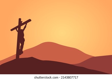 Ilustración bíblica vectorial del Viernes Santo, vista posterior de Jesús en la cruz