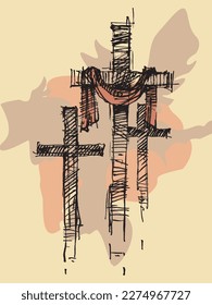 Good Friday - Christian holiday. Background with crosses. Crucifixion and death of Jesus on Calvary. Holy week catholic tradition. Religious vector illustration