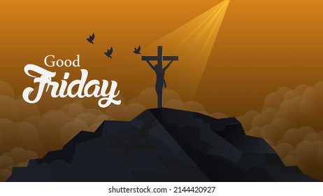 Good Friday Christian holiday concept with Jesus. Greeting card, banner, poster, logo  design vector illustration.