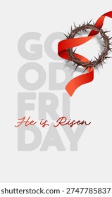 Good Friday Christian Poster with Crown of Thorns and Red Ribbon Symbol of Jesus Sacrifice