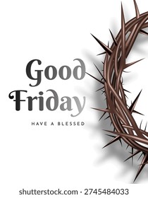 Good Friday Christian Poster Design with 3D Realistic Crown of Thorns Illustration
