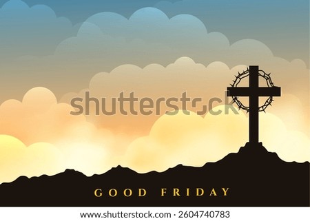 good friday cloudy background with cross on mountain vector