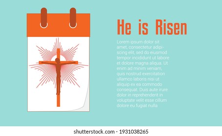  Concepto de Viernes Santo, Resurrección de Jesucristo. Calendario y Rayos Ligeros con Crucifixión de Cristo. Concepto Resurrección Jesucristo. Pascua.