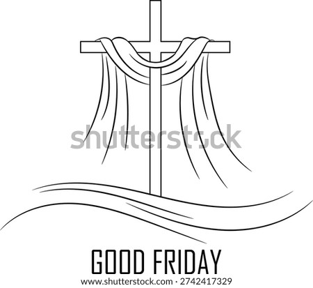 Good Friday cross draped cloth. Simple line art illustration. Religious symbol design.