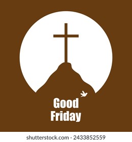 Good friday cross on the mountain, vector art illustration.