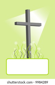 Good Friday Cross with spring flowers and room for copy space.