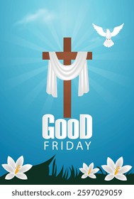 Good Friday Cross with white cloth vector poster 