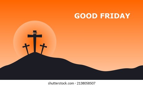 Good Friday. Crucifixion Of Jesus Christ illustration. Cross at sunset. You can use this asset for background your content like as Worship, Card, Banner, Live Streaming, Presentation, Webinar anymore.
