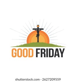 Good Friday Crucifixion Symbol with Sunset Background.