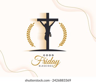 good friday or easter day background with cross and laurel design vector