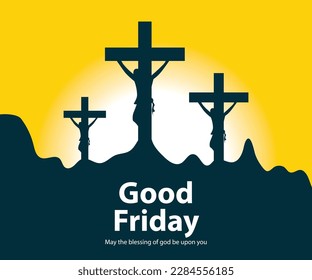 Good Friday or easter day yellow poster design, cross background illustration