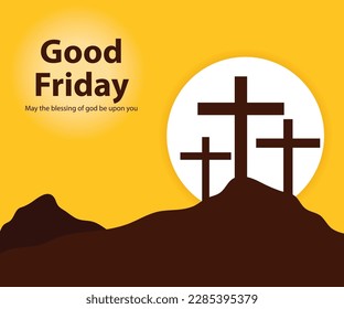 Good Friday or easter day yellow poster design, cross background illustration