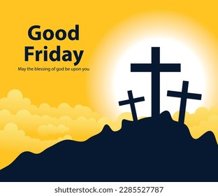 Good Friday or easter day yellow poster design, clouds background illustration