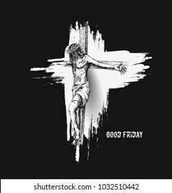 Good friday and Easter Jesus on the cross, Sketch Vector illustration.
