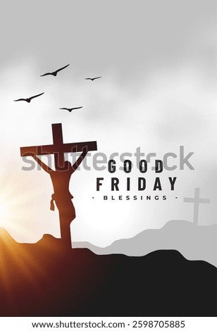 good friday holy week grey flyer with christ crucifixion and birds vector