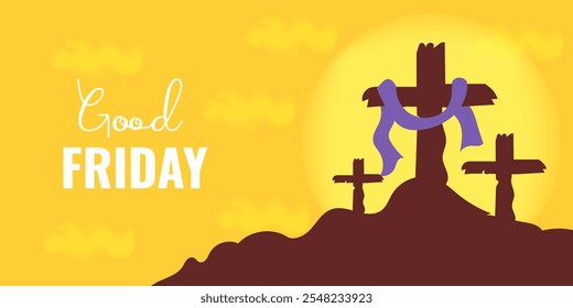 Guter Freitag horizontales Banner mit Kreuz auf dem Hügel Vektorgrafik