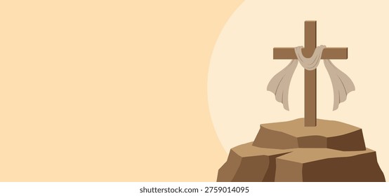 Good Friday illustration background with cross and shroud on rocks