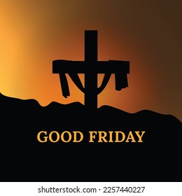 Good Friday illustration with a cross on the hill. vector of good Friday holy greeting card with a cross.