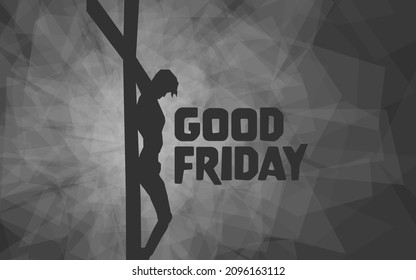 Good Friday with Jesus Christ on Cross with glowing geometric background, in black and white.